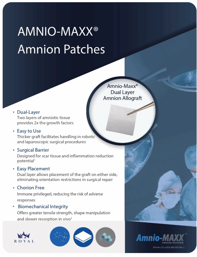 Amnion patches for surgical use to protect and aid healing.